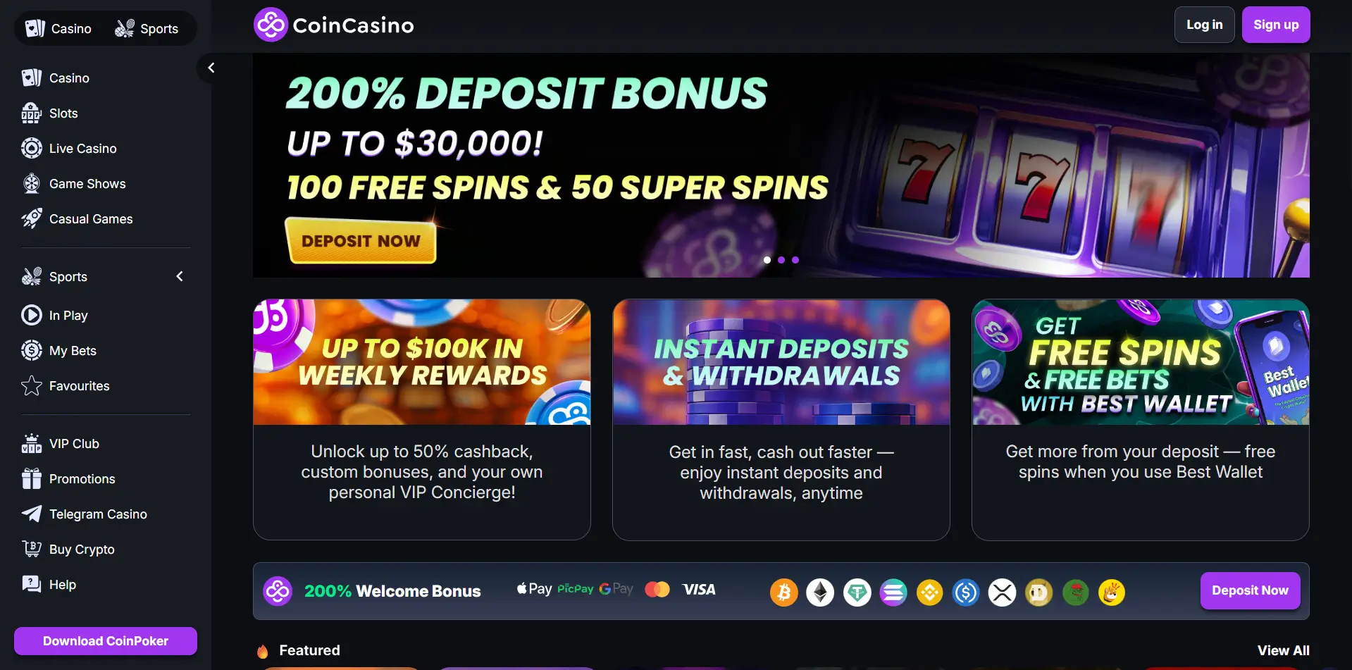 Claim the CoinCasino welcome bonus with deposit and free spins
